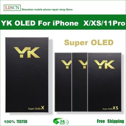 YK OLED LCD for iPhone X XS 11pro, digitizer module, tested touch screen, pixel without dead zone, spare LCD Parts + Gift