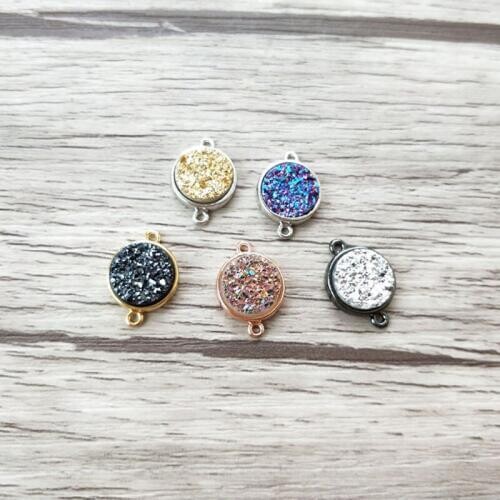 10pcs Mix Color Natural druse geode Quartz Titanium Stone charm connector Double Bail DIY Making Bracelet Jewelry CT445