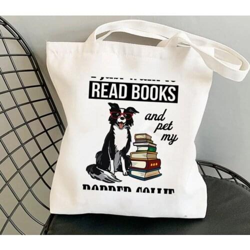 2021 Shopper Border Collie clever Printed Tote Bag women Harajuku shopper handbag girl Shoulder shopping bag Lady Canvas Bag