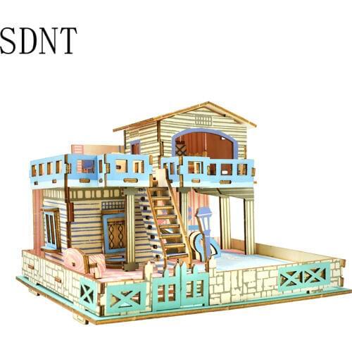 Wooden Toy Kids Puzzles 3D Model Beautiful House Lembongan Island Seaside Villa Building Wood Puzzles Kids Education Toys 8 Year