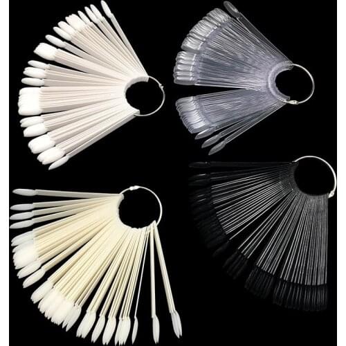 50pcs/set 4 Colors Round Fan Shaped Nail Art False Tips Polish Gel Color Practice Display Showing Card Stick Bar Manicure Tool
