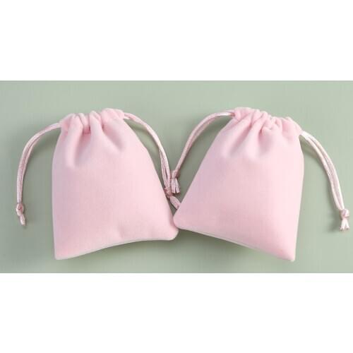 50pcs Jewelry Packaging Bags Personalized Drawstring Velvet Bag Pink Chic Small Wedding Party Pouch Christmas Birthday Gift Bags
