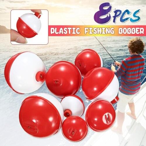 8Pcs/Set 4 Sizes Plastic Floats Sea Fishing Round Ball Shape Float Bobbers Drift Bait Indicator Eye-Catching Sea Pole Floats