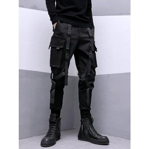 Free shipping Mens 2021 Male Fashion Black trend function tactics multi-pocket streamer paratrooper overalls street harem pants