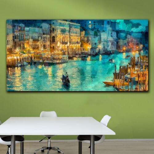 Large size Printing Oil Painting Abstract venice italy at night Wall art canvas prints pictures for living room and bedroom