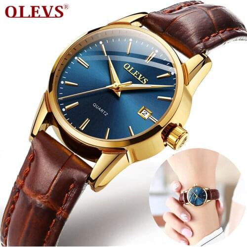 OLEVS Womens Watches Quartz Casual Luxury Brown Leather Luminous Hands Fashion Waterproof Wristwatch for Lady Relogio Feminino
