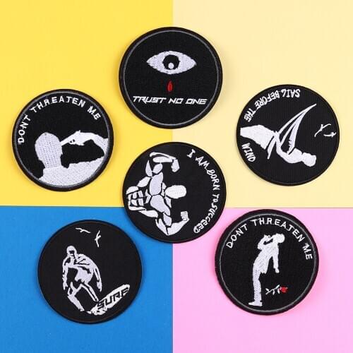 Black Round Sports Series Bodybuilding, surfing, Singer, Applique Iron On Badges For Clothes Jeans Shoe Decoration