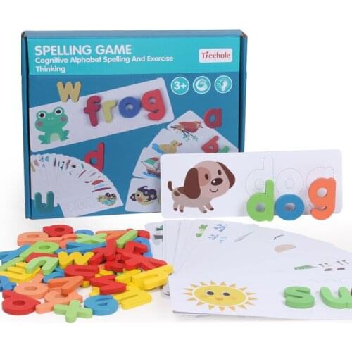 Kids Wood Spelling Scrable Puzzle Game Preschool Learning Alphabet Words Montessori Early Educational Wooden Toys for Children