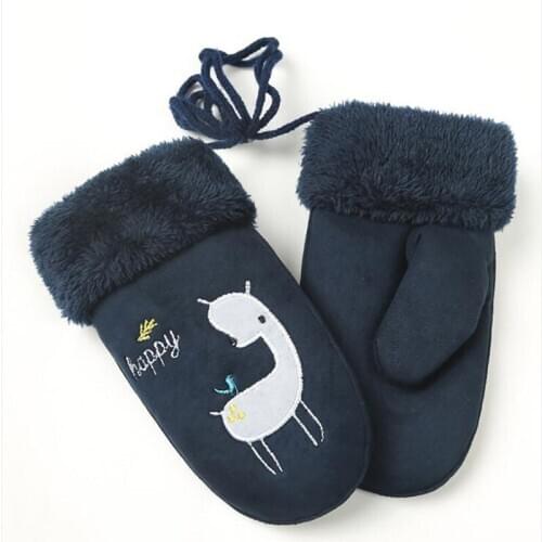 Childrens Lovely Plus Plush Gloves Cartoon Bear Suede Leather Mittens Boys/Girls Winter Thick Warm Print Gloves Handschoenen