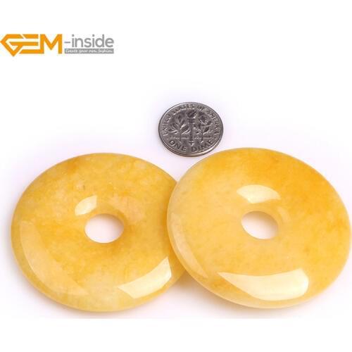 Gem-inside 50mm Size Natural Smooth Yellow Jades Kambaba Jaspers Ring Circle Donuts Stone Beads For Jewelry Making DIY