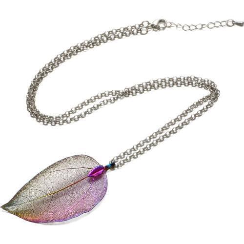 DZ1746 New Arrivals Plated Metal Colorful Natural Leaf Pendant Necklace For Women Pendant with Chain Link