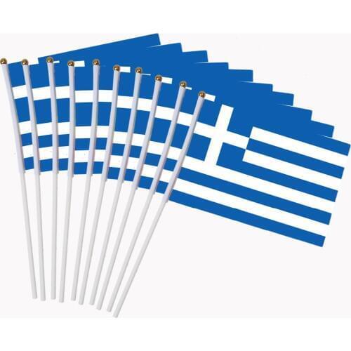 14x21cm 10pcs The Greek flag hand waving flags with Plastic Flagpoles NC016