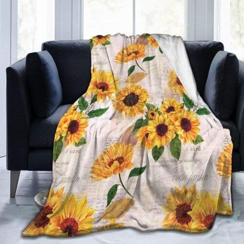 Fleece Blankets Vintage Grunge Yellow Sunflower Floral Ultra Soft Flannel Blanket All Season Living Room Bedroom Warm Throw