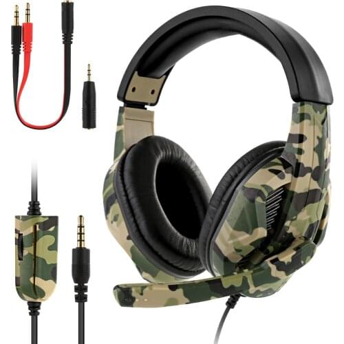 Gaming Headset Bass 3.5mm Surround sound Wired Gamer Headphone with Mic Converter Cable for PS4 Xbox PC