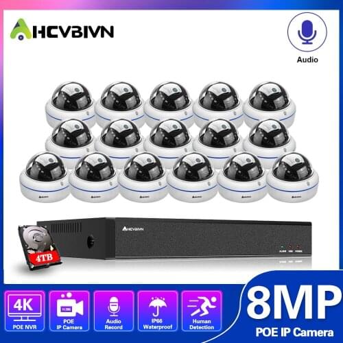 16 Channel CCTV Cameras Security System Kit 4k 16ch NVR Kit 4K POE Dome Video Surveillance Camera System Set 8CH 8MP IP Cam Set