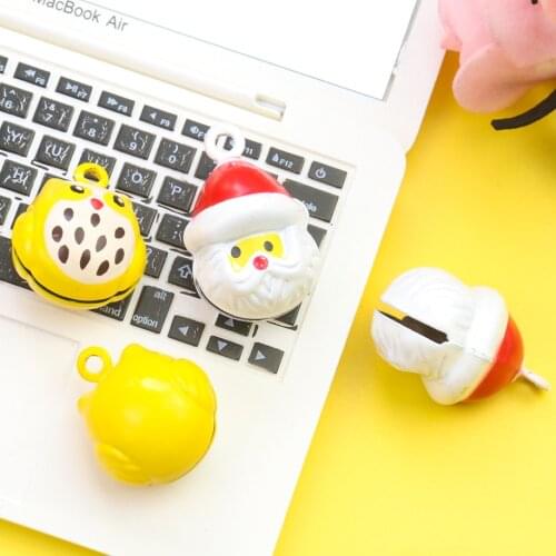 2PC Cartoon Bell Santa Claus Owl Pet Bell DIY Keychain Accessory Cat Dog Bell Paint Christmas Tree Decor Crafts Ornaments Bead