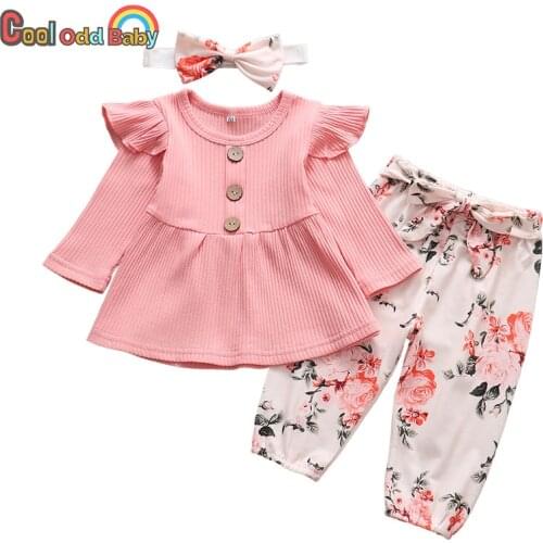 3pcs Autumn Newborn Baby Girl Clothes Set Pink Tops Floral Print Pants Headband Cute Infant Toddler Clothing 0 3 Months Outfits