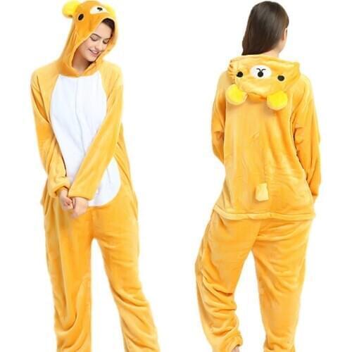 Halloween Costume Anime Cosplay Kigurumi Adult Rilakkuma Bear Onesies Jumpsuit Warm Hooded Pajamas For Women Men