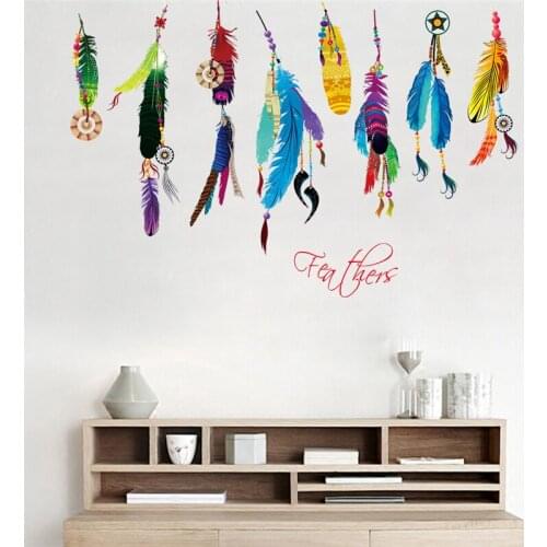 Colorful Indian Symbol Feathers Pendant Wall Stickers Bedroom Home Decor Campanula Decoration Diy Pvc Mural Art Posters