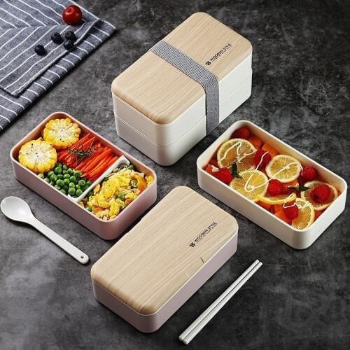 Creative microwave double lunch box 1200 ml wooden salad lunch box office worker portable container box WF8301000