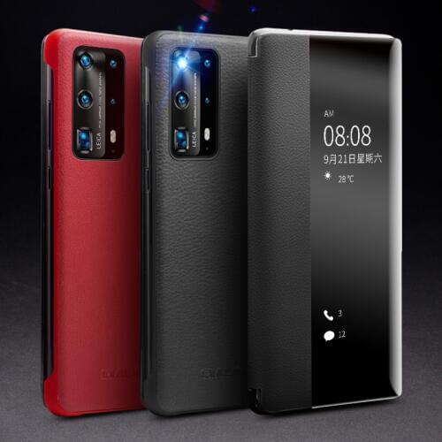 Fashion Smart View Case For Huawei P40 Pro Plus Case Handmade Luxury Flip Genunie Leather Case For Huawei P40 Pro+ P40 Cover