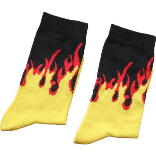 Trendy Skateboard Hip Hop Flame Color Cotton Socks for Men Women Unsex Creative Fire Printed (SO23)