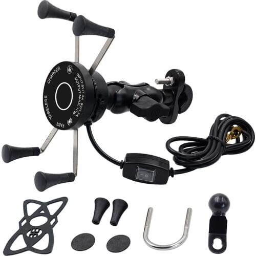 Motorcycle aluminum alloy fast charging mobile phone holder Car waterproof QC3.0 fast charging with power off switch dfdf