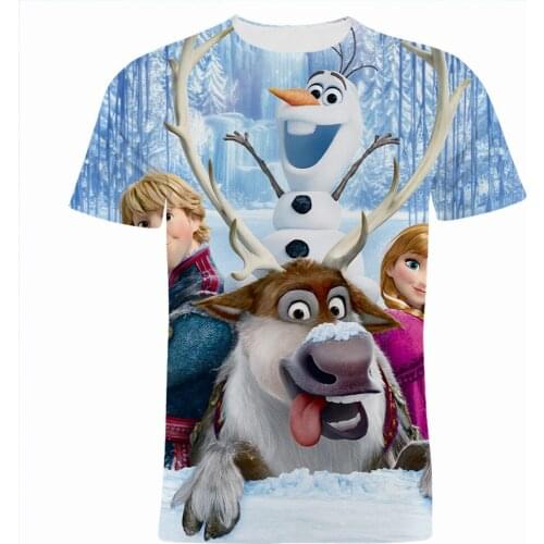 Short Sleeve Mens T-shirts Summer Disney 3D Print Frozen Womens Clothing Short Sleeve Cartoon Anime Children Tee Shirts
