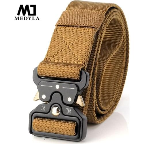 MEDYLA Men Belt Nylon Tactical Army Belt For Trousers Metal Buckle Canvas Belts Outdoor Training Black Military Waist Belt