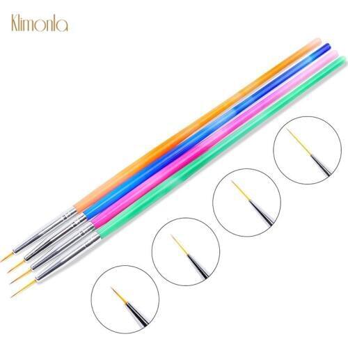 4pcs Professional Nail Art Painting Drawing Brushes Set Colorful Carving Liner Stripe Pen UV Gel Manicure Salon Tips For DIY