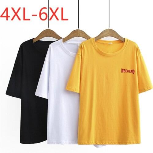 New 2021 summer plus size tops for women large loose casual short sleeve cotton O neck T-shirt yellow white black 4XL 5XL 6XL
