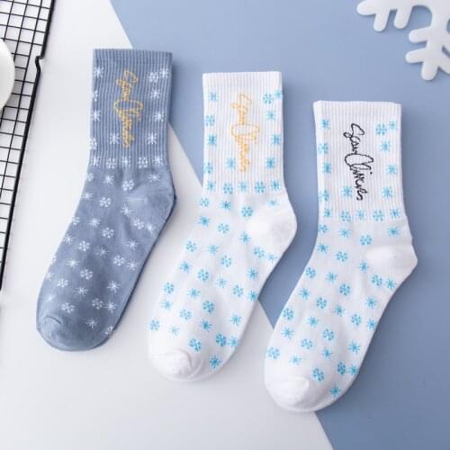 Korea New DUNK Trend Blue Snowflakes West Fashion Brand Sports Crew Socks Female Street Harajuku Hip Hop Skateboard Mens Socks