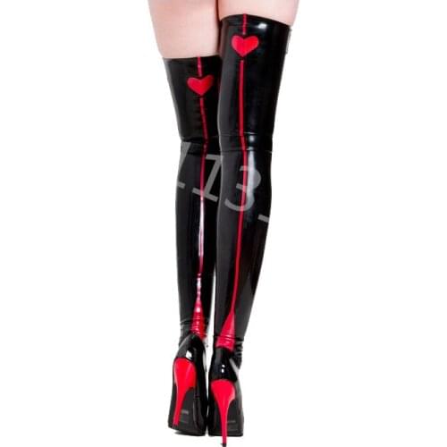 New Style Latex Stockings 100% Rubber Women Black and Red Thigh-High 0.4mm Size S-XXL