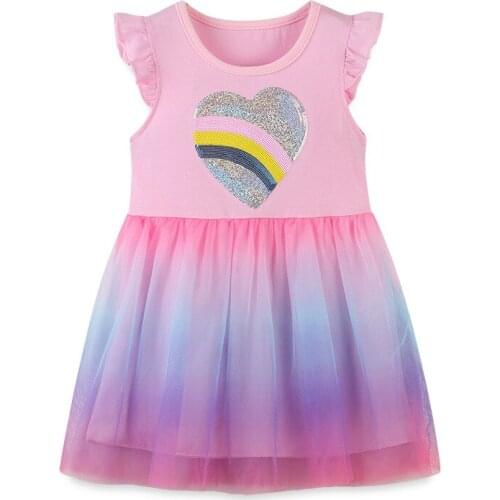 Frocks for Baby Girls 2021 Summer Heart Vestiods Children Clothes Toddler Colorful Tulle Cotton Pink Dresses for Kids 2-7 Years