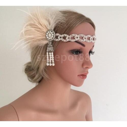 Retro Feather Flapper Headband 1920s Great Gatsby Woman Royal Ascot Cocktail Party Fascinator Headpiece