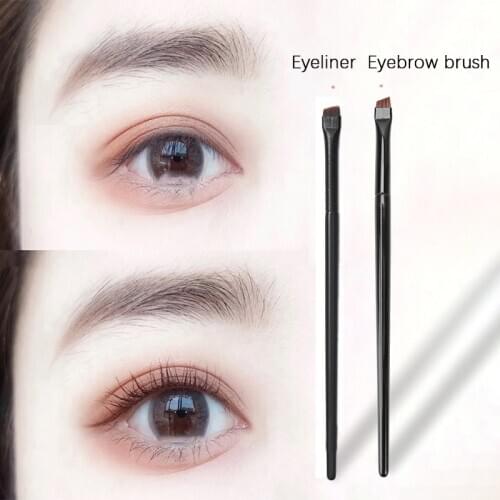 2Pcs Professional Oblique Angle Eyeliner Eyebrow Brush Synthetic Hair Flat Eyeliner Eyebrow Blending Brushes Super Thin Sharp