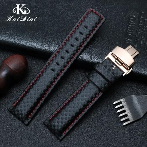 Competitive diving Carbon fiber Wristband handmade Leather Sports Strap Comfortable Genuine Leather Watch men women 22mm 23mm