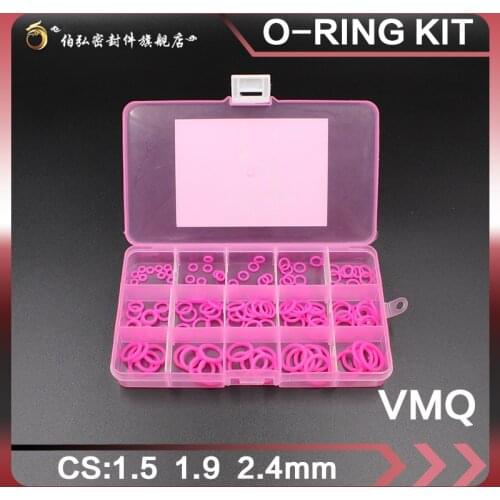 Pink silicone rubber 125pcs O-ring seal CS1.5/1.9/2.4mm VMQ gasket waterproof high temperature environmental protection toolbox