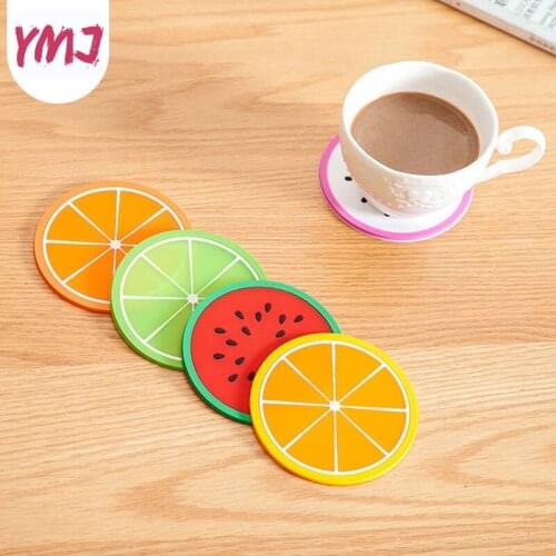 Silicone Coaster Mini Round Fruit Pattern Drink Coaster Hot Drink Holder Hot Coffee Tray Desktop Insulation Pad Cute Creative