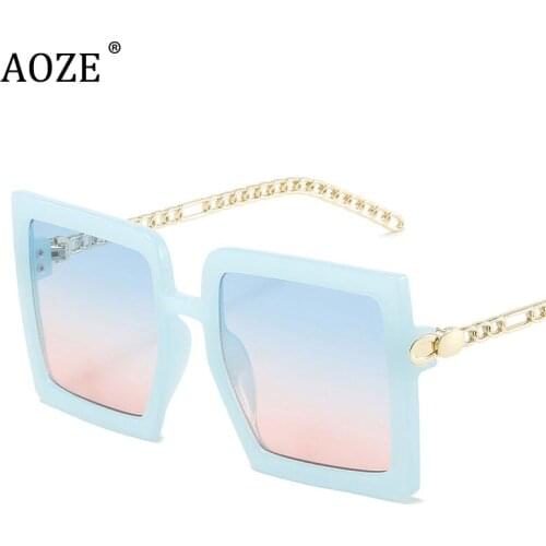 Unique Alloy Chain Leg Oversize Square Sunglasses For Women New Fashion Black Gradient Vintage Oversized Sunglasses Women Men