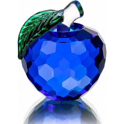 H&D 3D 40mm Facted Crystal Apple Paperweight Cut Glaze Fruit Figurine Glass Home Wedding Decor Collectible Christmas Gifts Blue