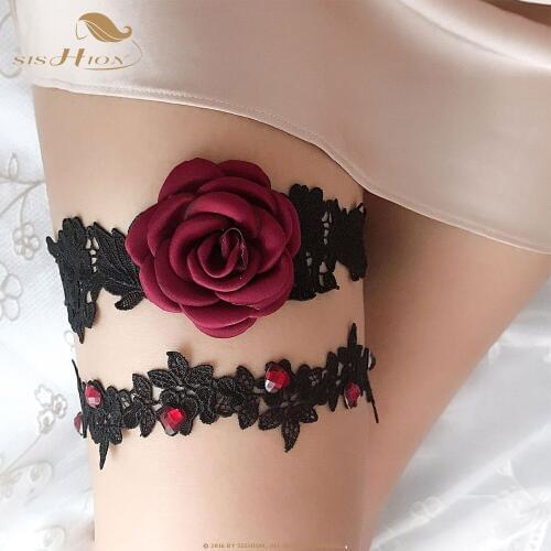 SISHION Wedding Lace Garters Red Rose flower Sexy Garters for Women Bride Thigh Ring Bridal Leg Garter QY0730