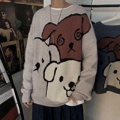Cartoon Bear Sweater Mens Winter Mens Womens Fashion Long-sleeved Knitted Pullover Sweater Oversized 2021 Cotton Coat New