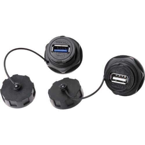 USB Female Socket Plug Panel Mount Adapter Waterproof Connector IPL7 With Cap
