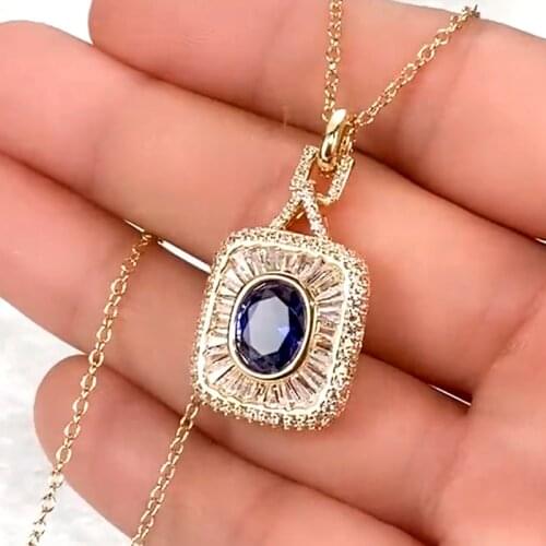 Huitan Gorgeous Women Wedding Necklaces Gold Color Square Shape Pendant Full Paved Shiny Cubic Zirconia Brilliant Female Jewelry