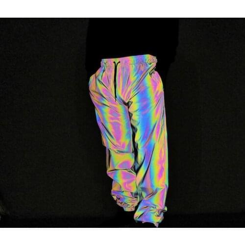 Spring autumn men night colored reflective jogger pants street dance hip hop trousers men shiny punk nightclub stage costume