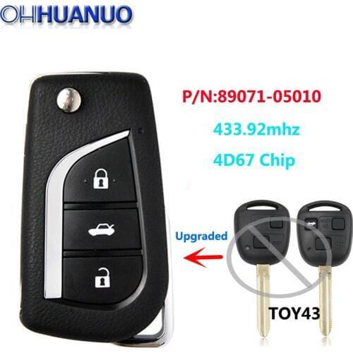 Replacemen New Upgraded Remote Key Fob 433.92MHz 4D67 With TOY43 blade for Toyota Avensis 2003-2008 P/N:89071-05010