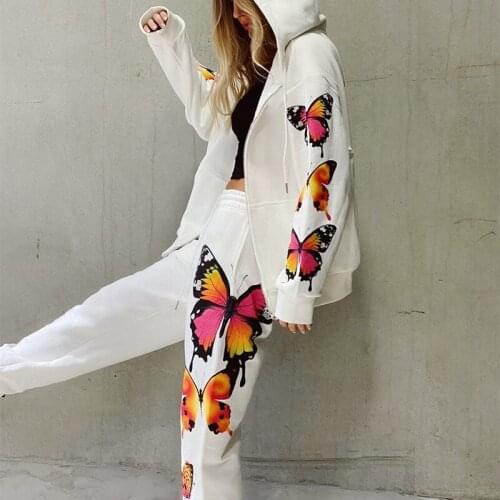 New Butterfly Motion Casual Temperament Chain Vest Zipper Cardigans Jacket Women Motion Pants Three-Piece Sets