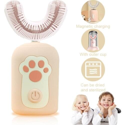 Children Electric Toothbrush Smart Automatic Ultrasonic Cleansing U Type Teeth Tooth Brush Cartoon Pattern Cat Paw Portable
