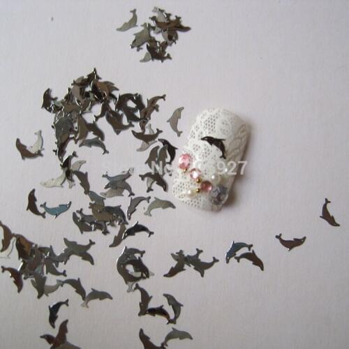 MS1-1 100pcs Silver Cute Dolphin Nail Art Metal Sticker Nail Art Decoration Non-adhesive Sticker